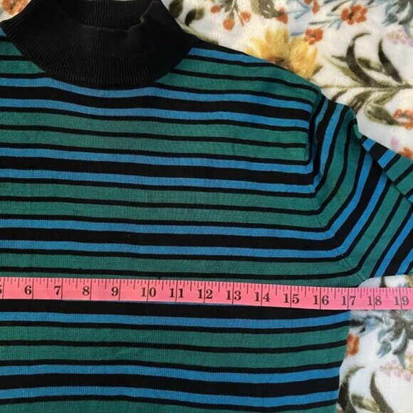 Vintage J  CO Silk Top Womens M Stripes 90s Mock Neck Short Sleeve Knit Silk - Picture 4 of 7